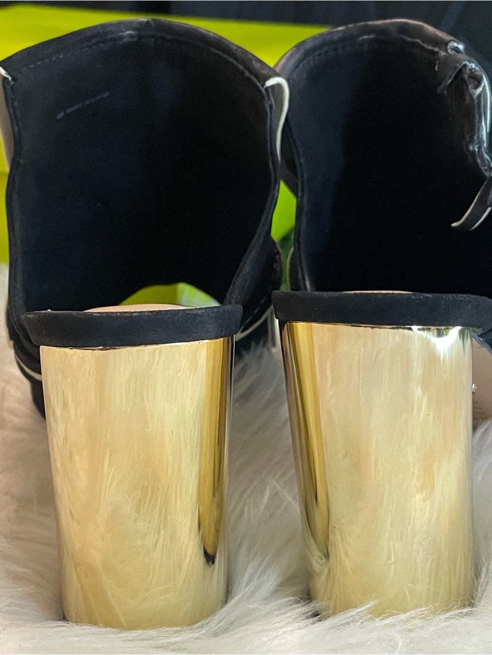 Gianni Bini Black Suede Fringe Peep-toe Heel with Metallic Gold - Picture 14 of 14